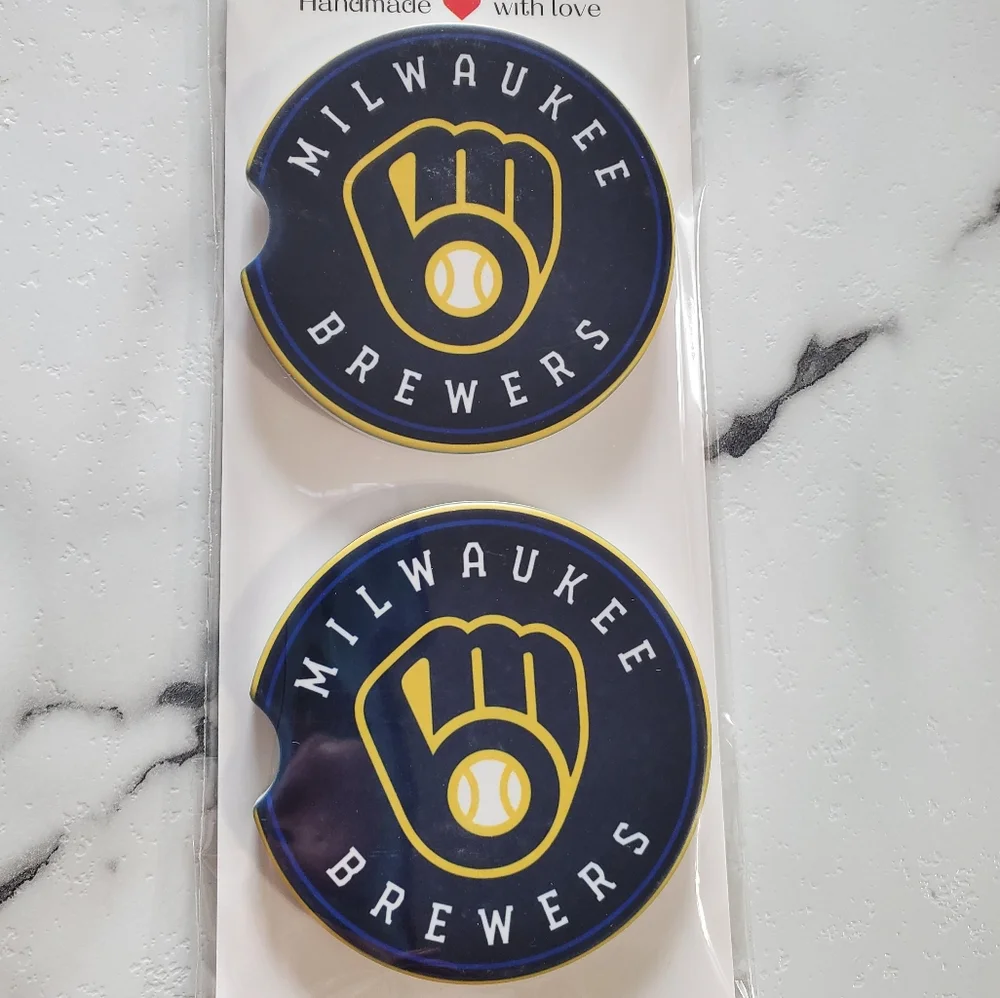 Milwaukee Brewers Set Of 2 Ceramic Car Coasters